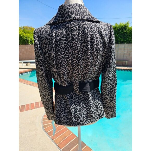 Midnight Velvet Size Medium Womens Sliver Black Cheetah Print Long Sleeve Jacket - Picture 7 of 16